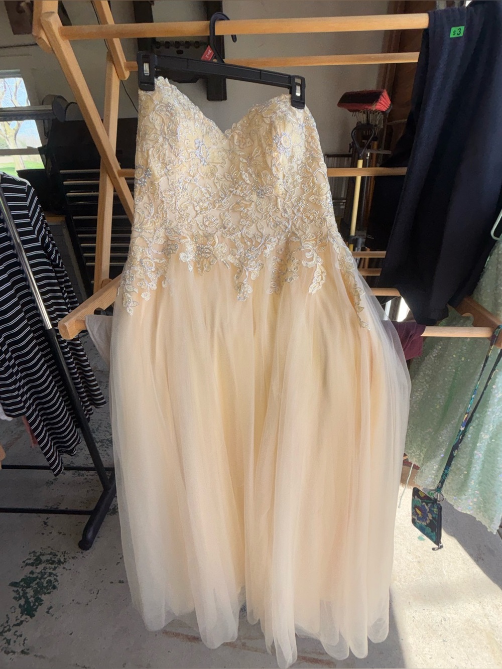 Strapless Embroidered Lace and Tulle Gown in Soft Ivory